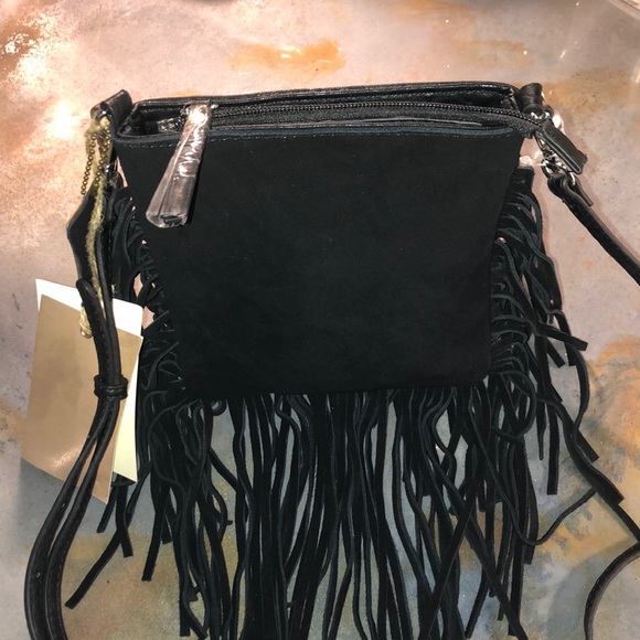 Black Genuine Suede Shoulder Bag with Tassels NWT - Picture 2 of 10